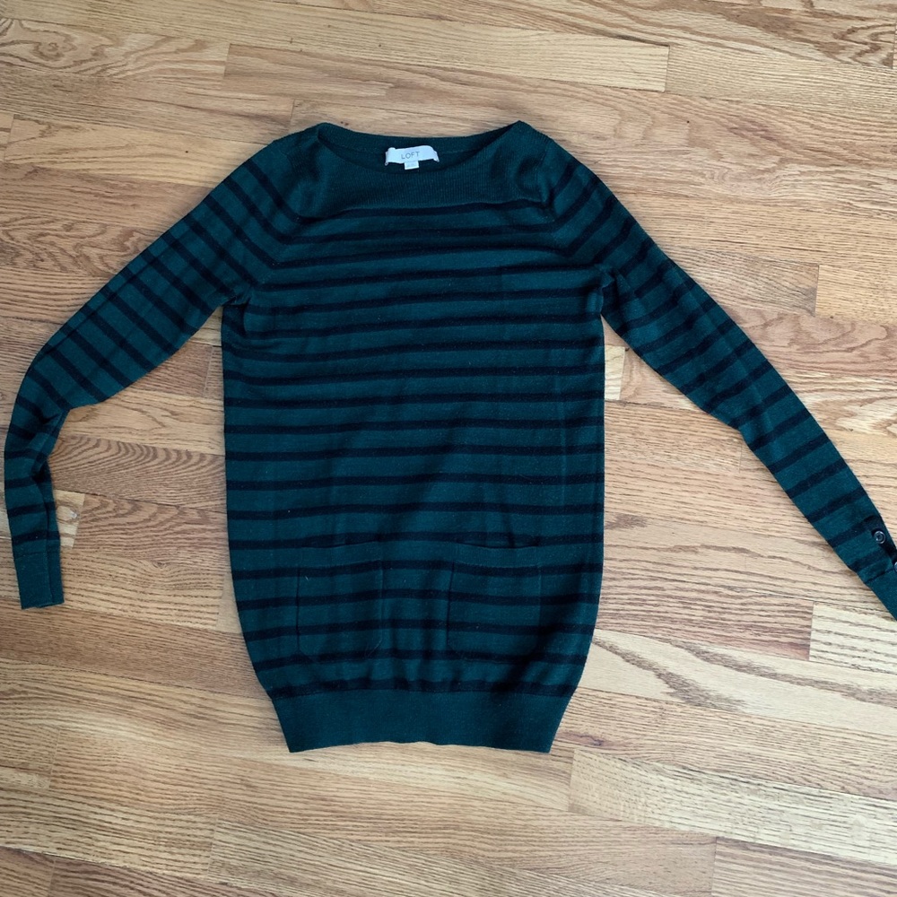 Loft green and black striped sweater